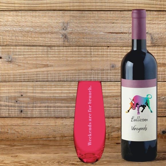 Last one NWT Weekends Are For Brunch Stemless Champagne Flute Glass Red - Picture 3 of 4